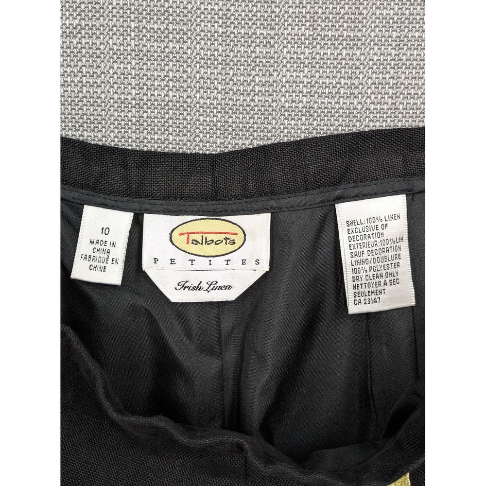 Talbots Pants Womens 10 Petite Black Irish Linen Embroidered Cropped Summer - Picture 2 of 5